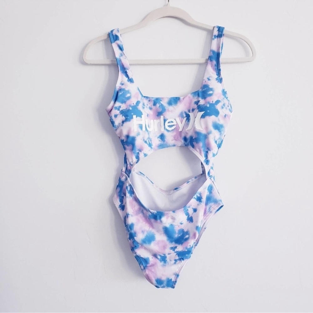 New Hurley Tie Dye Cutout One Piece Swimsuit Purple White Blue Size Small